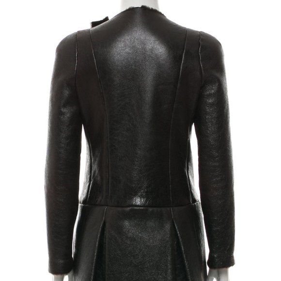 MIU MIU BROWN SHEARLING LEATHER COAT - Picture 5 of 6